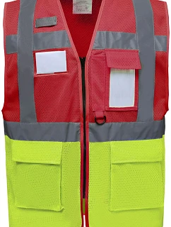 Yoko HVW 820 Hi-Vis sieťovaná bezpečnostná vesta 79.W820 červená/výstražne žltá