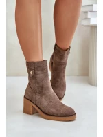 Ocieplane Botki Damskie Na Obcasie Słupku Brązowe Vailia