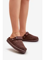 Ocieplane Kapcie Damskie Na Platformie Czekoladowe Neliel