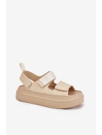 Sandały Damskie Na Platformie Z Rzepami Beżowe Nitepira