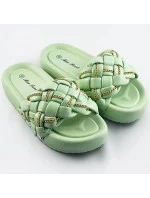 Zelené dámske šľapky so zapleteným pásikom a retiazkou (AE120)