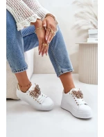 Sneakersy Damskie Na Platformie Z Motylem Biało-Złote Naritevia