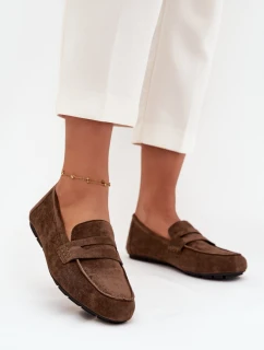 Loafersy Mokasyny Damskie Płaskie Ciemnozielone Roseline