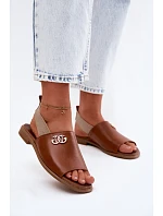 Kožené sandály se zlatým detailem Zazoo 40473 Hnědé