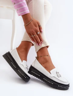 Skórzane Mokasyny Damskie Na Platformie Białe Assetnima