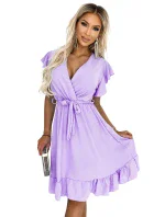 455-3 Šaty CORNELIA s volánom, výstrihom a viazaním - WRZOSH