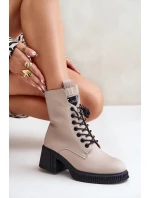 Ocieplane Botki Damskie Ze Skóry Naturalnej Vinceza 66671 Beżowe