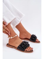 Klapki Damskie Płaskie Z Ozdobnymi Koralikami Czarne Aricca