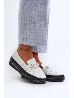 Dámske kožené mokasíny na platforme s reťazou S.Barski White