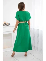 Dlhé šaty s ozdobným opaskom 6012F zelené - Kesi