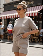 Dámsky viskózový set s motýlikom a šortkami v moka farbe FashionStreet AY1197