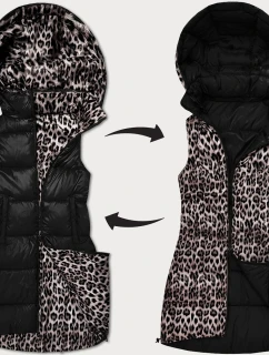 Čierna hrubšia obojstranná vesta so vzorom pantera a odnímateľnou kapucňou (T5-2602#-1)