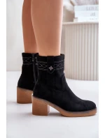 Ocieplane Botki Damskie Na Obcasie Słupku Czarne Vailia