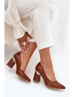 Skórzane Czółenka Lewski 3117 Ciemnobrązowe