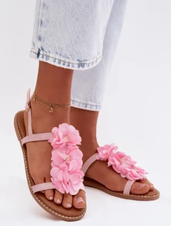 Dámské sandály Ploché S Ozdobnými Květinami Růžové Noemia