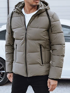 Pánska prešívaná zimná bunda s kapucňou béžová FashionStreet TX5065