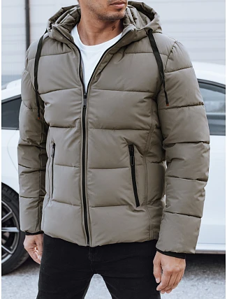 Pánska prešívaná zimná bunda s kapucňou béžová FashionStreet TX5065 Pánska prešívaná zimná bunda s kapucňou béžová FashionStreet TX5065
