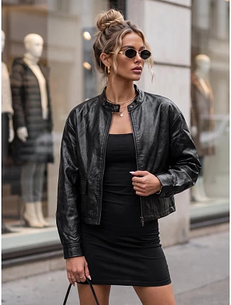Dámska kožená bunda v štýle Ramones, čierna, FashionStreet TY5849 Dámska kožená bunda v štýle Ramones, čierna, FashionStreet TY5849