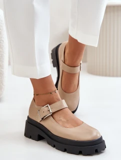 Półbuty Damskie Z Klamrą Beżowe Plikuria