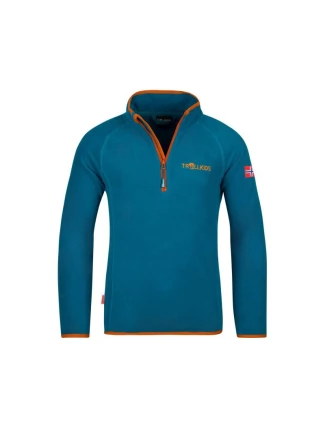 Unisex fleecová mikina Trollkids Kids Nordland Half Zip deep lagoon/cinnamon lightweight and breathable blue (707-178)