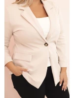 Dámske viskózové plus size tričko s dlhým rukávom a golierom béžovej farby