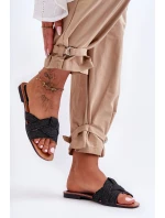 Damskie Materiałowe Klapki Czarne Aversa