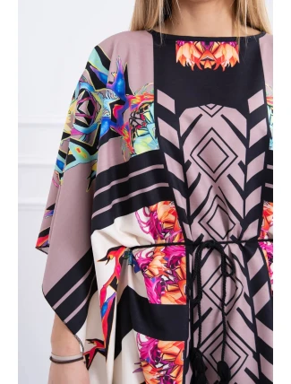 Netopierie šaty viazané v páse cappuccino