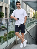 Pánske teplákové šortky so šnúrkou, tmavomodré, FashionStreet SX2626 Pánske teplákové šortky so šnúrkou, tmavomodré, FashionStreet SX2626
