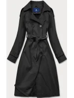 Čierny dvojradový kabát s opaskom (AG3-011)