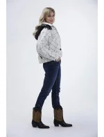 Krátka károvaná košeľová bunda vo farbe ecru (AG3-1839)