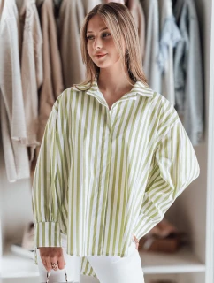 Dámske tričko nadrozmernej veľkosti s predĺženým zadným dielom SAMONE v zeleno-bielych pruhoch FashionStreet DY0460