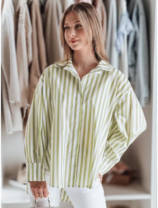 Dámske tričko nadrozmernej veľkosti s predĺženým zadným dielom SAMONE v zeleno-bielych pruhoch FashionStreet DY0460 Dámske tričko nadrozmernej veľkosti s predĺženým zadným dielom SAMONE v zeleno-bielych pruhoch FashionStreet DY0460