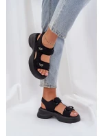 Materiałowe Lekkie Sandały Na Platformie Czarne Deniffia