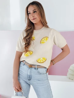 Dámsky nadrozmerný sveter s citrónmi Lemon beige FashionStreet MY2476
