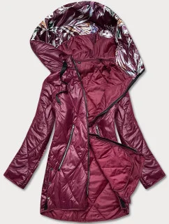 Dámska bunda vo vínovej bordovej farbe s ozdobnou kapucňou (B8126-74)