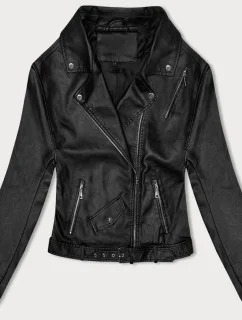 Čierna bunda ramoneska s opaskom (11Z8061)