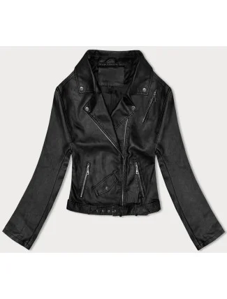 Čierna bunda ramoneska s opaskom (11Z8061)