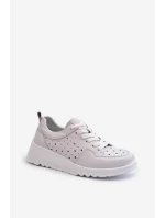 Ażurowe Damskie Sneakersy Na Koturnie Skóra Naturalna Jasnoszare S.Barski LR482