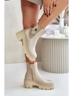 Zazoo 60490 Kožené zateplené čižmy s dekoráciou Light Beige