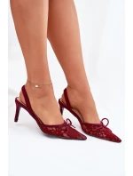 Koronkowe Szpilki Z Odkrytą Piętą Bordowe Annivirae