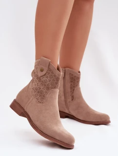 Dámské kotníkové boty na nízkém podpatku s perforovaným vzorem S.Barski HY61-8025 Béžové