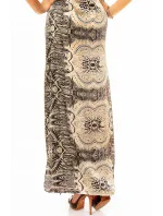 Letné dámske šaty s elegantným potlačou dlhé čierno-ecru - Farebná / S - SWEEWE