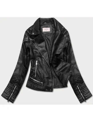 Čierna dámska bunda z eko kože (11Z8030)