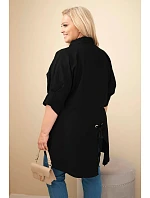 Dámske bavlnené tričko plus size s gombíkmi a golierom čierne Dámske bavlnené tričko plus size s gombíkmi a golierom čierne