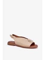 Płaskie Eleganckie Sandały Z Ozdobą Beżowe Iseliria