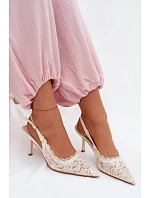 Krajkové Sandály na Podpatku Světle Béžové Carielle