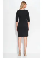 Dámske šaty značkové zdobené v páse gombíkmi stredne dlhé čierne - Čierna - Makadamové Dámske šaty značkové zdobené v páse gombíkmi stredne dlhé čierne - Čierna - Makadamové