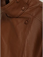 Dámska kožená bunda so stojáčikom, svetlohnedá, FashionStreet TY6065 Dámska kožená bunda so stojáčikom, svetlohnedá, FashionStreet TY6065