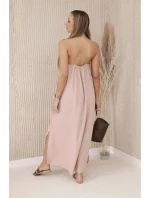 Dlhé šaty bez ramienok púdrovo ružové