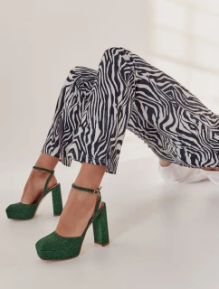 Damskie Sandały Brokatowe Na Słupku Zielone Rosel